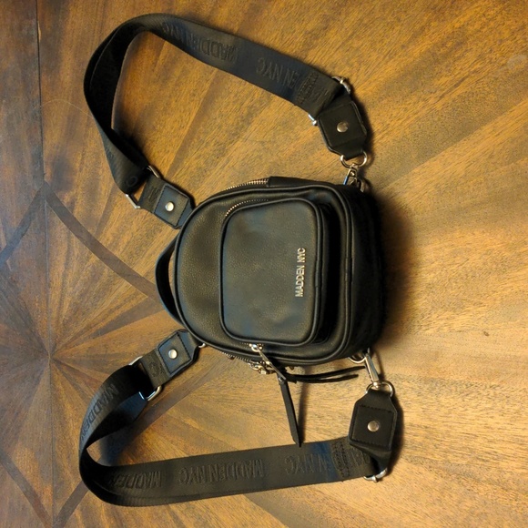 Madden NYC Black Mini Backpack Purse – Vegan Leather Logo Strap Crossbody - Picture 2 of 14